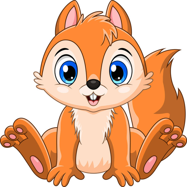 Cartone animato carino bambino scoiattolo seduto - Vettoriali, immagini