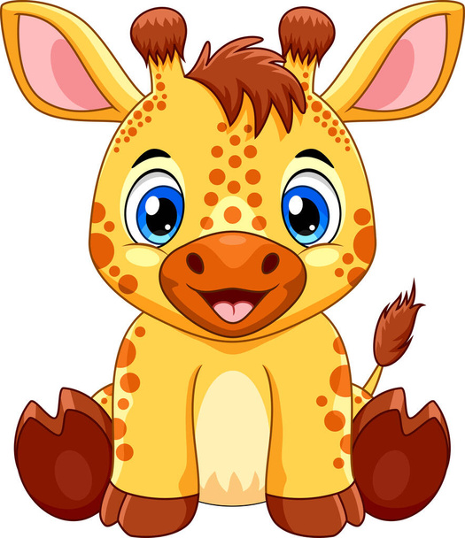 Cartone animato carino giraffa bambino seduto - Vettoriali, immagini