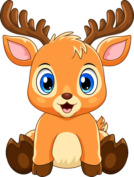 Dibujos animados lindo bebé ciervo sentado - Vector, Imagen