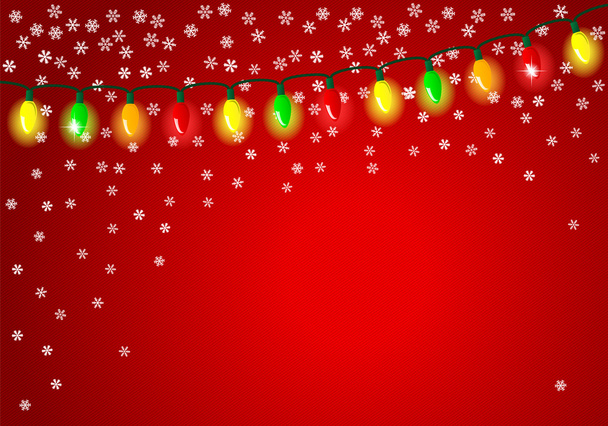 christmas lights on red background with space for text - Vecteur, image