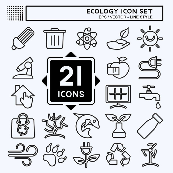Icon Set Ecology. adequado para símbolo de educação. estilo de linha. design simples editável. vetor de modelo de design. ilustração simples - Vetor, Imagem