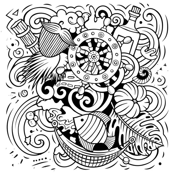 Barbade dessin animé raster gribouille symboles illusionnels traditionnels. Objets et symboles barbadiens - Photo, image