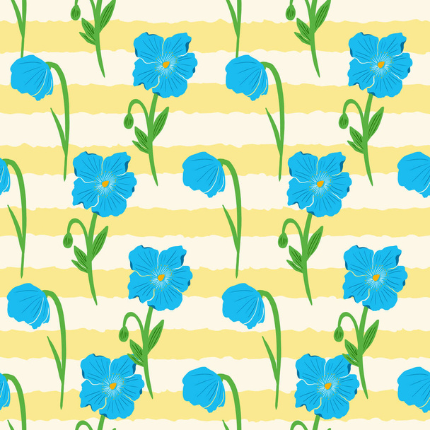 Blue poppy flowers seamless pattern - Vetor, Imagem