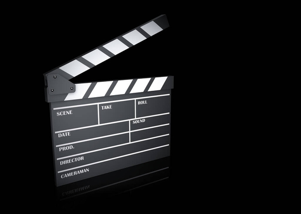 High resolution 3D render of film clapperboard on reflection - Photo, Image