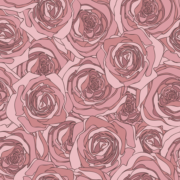 Seamless aesthetic background with abstract dusty rose color roses, curved pattern from rose petals and blossom flowers hand drawn vector illustration for texrile cover wallpaper - Διάνυσμα, εικόνα