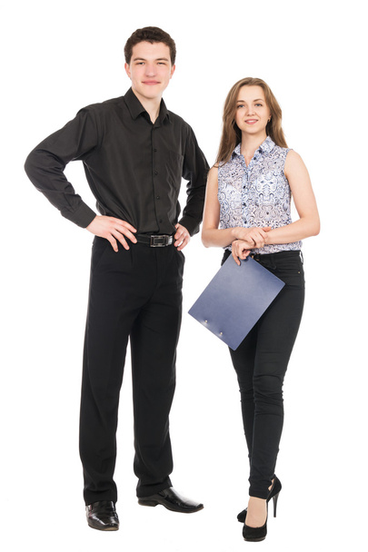 A portrait of a businesswoman and a businessman standing  - Фото, зображення