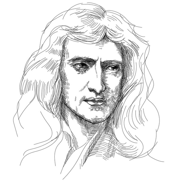 Isaac Newton - angol fizikus, matematikus, szerelő és csillagász, a klasszikus fizika egyik alapítója. A "Természettudományi matematikai alapelvek" című alapmű szerzője" - Vektor, kép