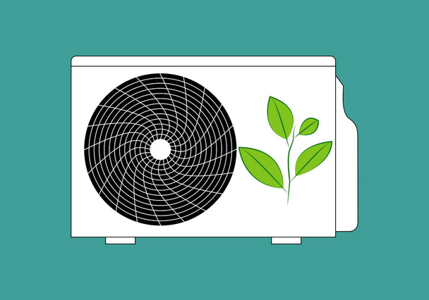Bomba de calor com um galho verde que simboliza energia renovável - Vetor, Imagem