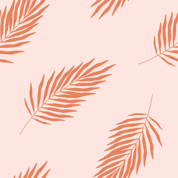 Hand drawn cute summer floral seamless pattern with palm leaves. Flat vector tropical exotic print design colored doodle style. Repeated background botanical, red twig wrapping or wallpaper. - Vector, Imagen