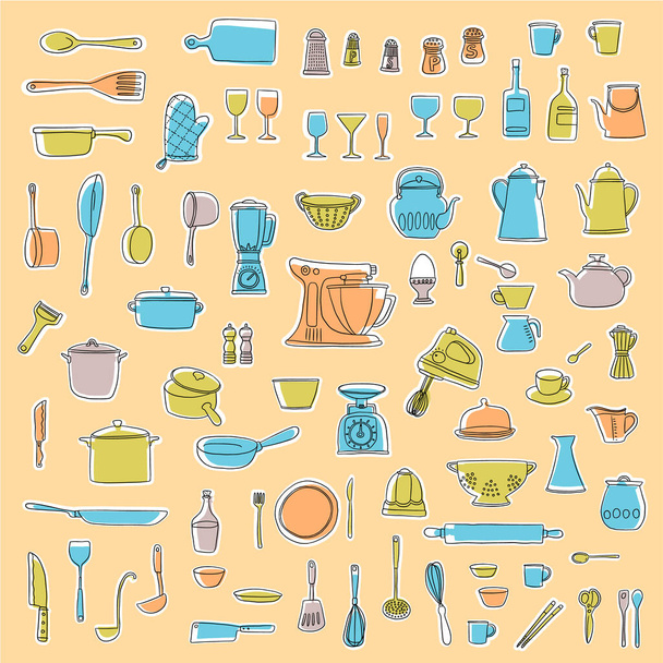 Illustration collection of tools used in the kitchen, - ベクター画像