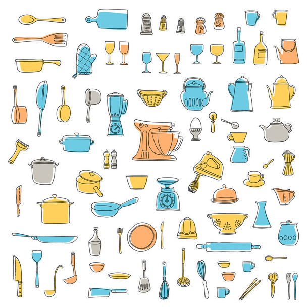 Illustration collection of tools used in the kitchen, - ベクター画像
