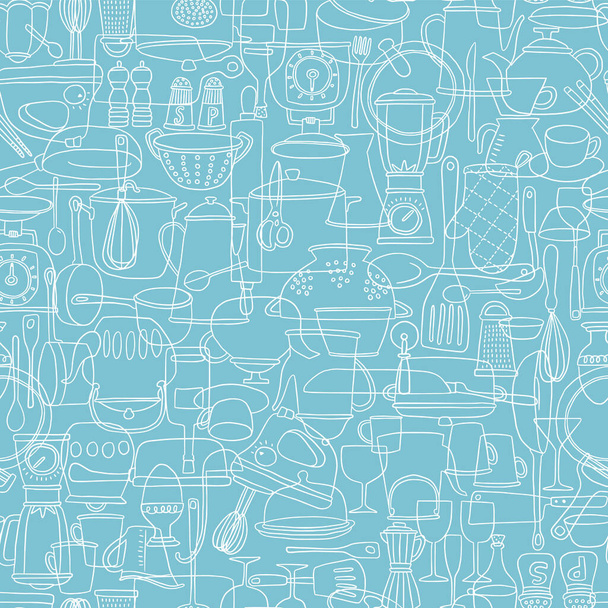 Illustration seamless pattern of tools used in the kitchen, - Vektor, Bild