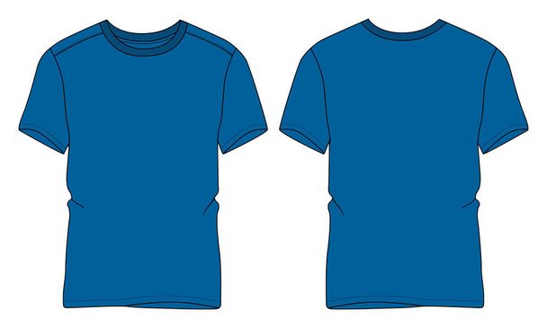 Cotton jersey Regular fit T-shirt met korte mouwen technische schetsmode Platte sjabloon met ronde hals. Vector illustratie basiskleding ontwerp voor- en achterkant. - Vector, afbeelding