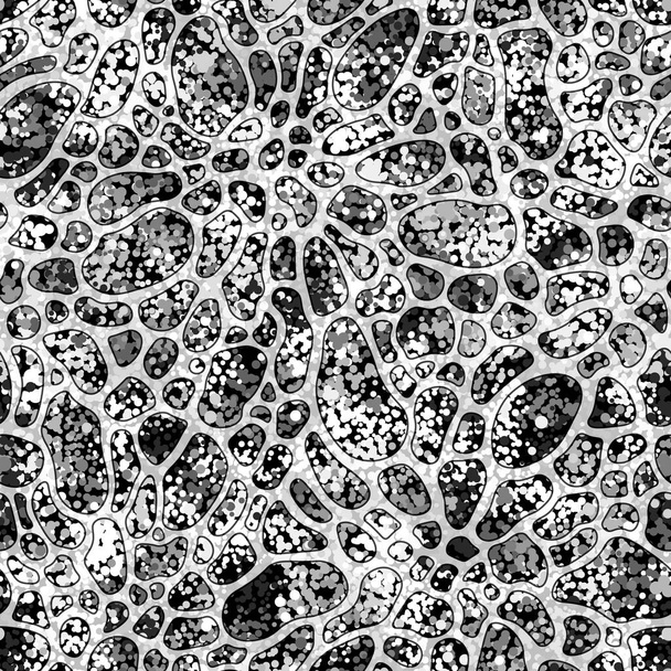Patrón sin costuras con manchas en escala de grises en blanco. Neurografía monocromática da forma a la textura. Fondo abstracto. Diseño elegante para papel de envolver, decoración, papel pintado, vestido o ropa de cama impresión textil - Vector, imagen