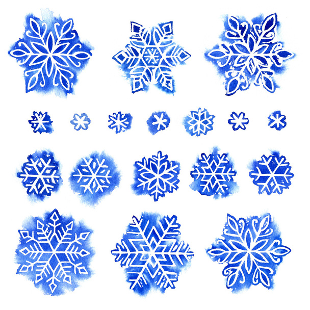 Watercolor snowflake set - Photo, Image