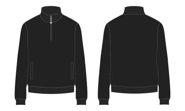 Manica lunga con zip corta giacca in pile moda tecnica generale Schizzo piatto Modello illustrazione vettoriale Fronte, vista posteriore.  - Vettoriali, immagini