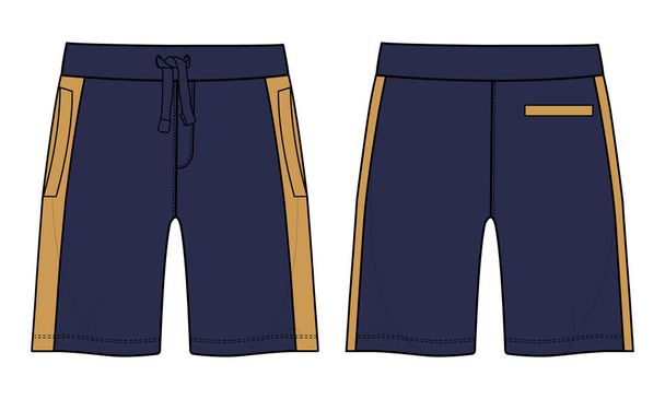 Пот шорты брюки техническая мода плоский эскиз векторной иллюстрации. Виды спереди и сзади изолированы на белом фоне - Вектор,изображение
