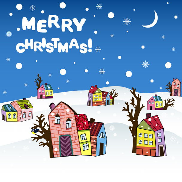 Cartão de Natal com casas, vetor
 - Vetor, Imagem