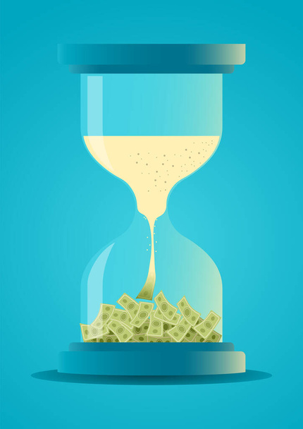 Business concept illustration of sand glass with sand transform into money, time is money, opportunity, investment concept - Vector, Image