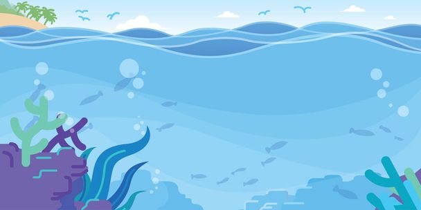 Background Ocean Waves Cartoon Seaside Bay - Vector, Image