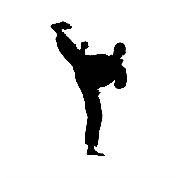Silhouette of Martial Artist Kick (Taekwondo, Karate, Pencak Silat, Kungfu) für Logo oder Graphic Design Element. Vektorillustration - Vektor, Bild