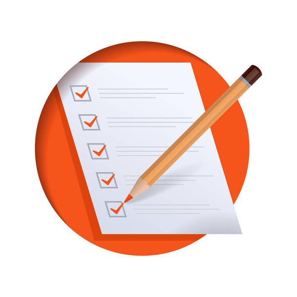 Lista de verificación de papel o lista de tareas icono circular. Formación exitosa de tareas y objetivos empresariales. pictograma vector realista - Vector, imagen