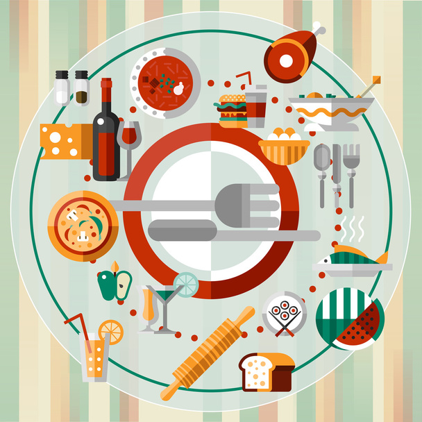 Food icons plate - Vektor, obrázek