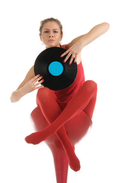 Young woman with vinyl record - Fotoğraf, Görsel
