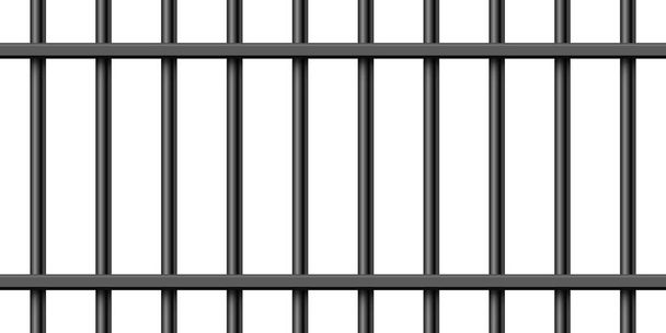 Black realistic metal prison bars isolated on white background. Detailed jail cage, prison iron fence. Criminal background mockup. Creative vector illustration - Vector, Image