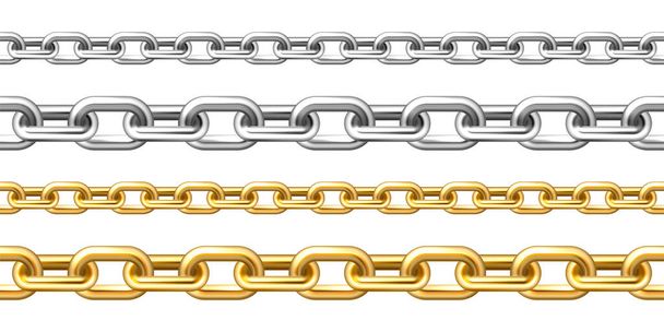 Realistic seamless golden and silver chains isolated on white background. Metal chain with shiny gold plated links. Vector illustration - Vector, Image