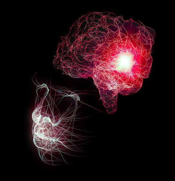 Jak działa mózg. Synapsy i neurony. Powiązania. Dbaj o swój mózg, bodźce i pomysły. Choroby zwyrodnieniowe, choroby Parkinsona i Alzheimera. Renderowanie 3D. Neurologia, filozofia: powiązania, rozwój myśli i refleksji - Zdjęcie, obraz