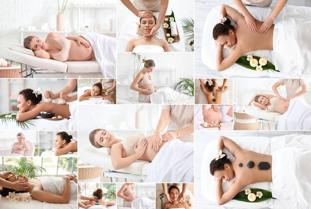 Collage avec de belles jeunes femmes relaxantes dans un salon de spa - Photo, image