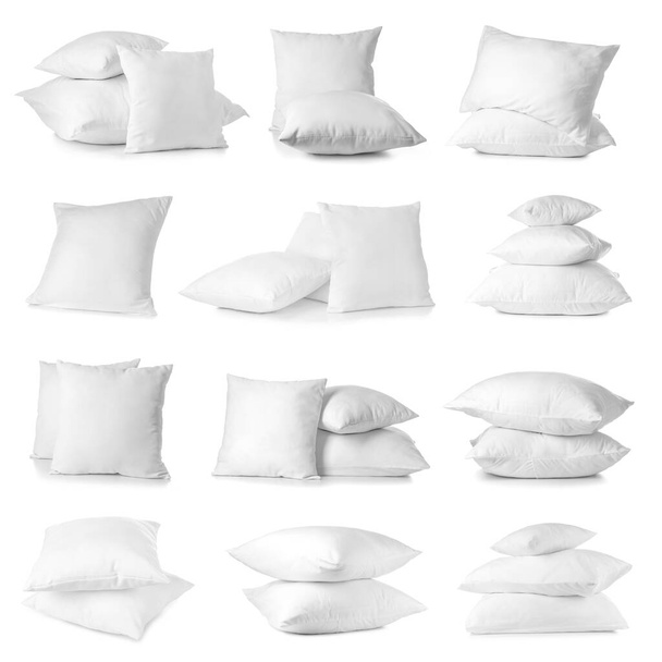 Set of many soft pillows isolated on white  - Φωτογραφία, εικόνα