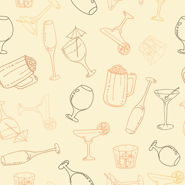 Wine and cocktail seamless background. - Vector, Image