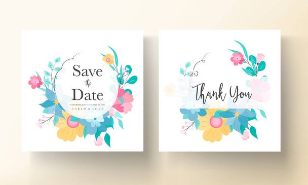 όμορφη γλυκιά επίπεδη floral σχεδιασμό προσκλητηρίου γάμου με παστέλ χρώμα - Διάνυσμα, εικόνα
