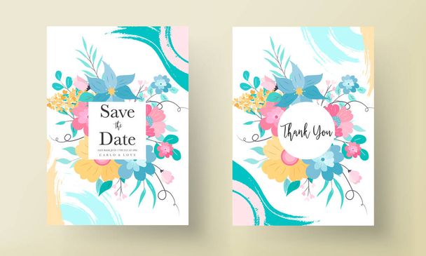 Schöne bunte Einladungskarte mit handgezeichneten Blumen - Vektor, Bild