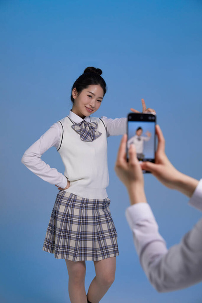 mz generation Asian Korean female hipster influencer, creator concept : creating short form video content - Фото, изображение