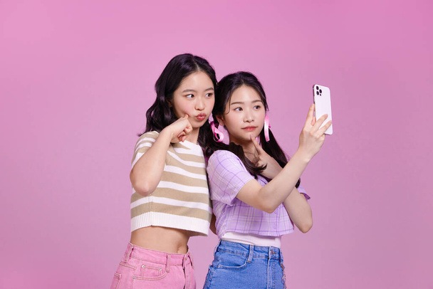 mz generation Asian Korean female hipster influencer, creator concept : taking selfies - Photo, Image