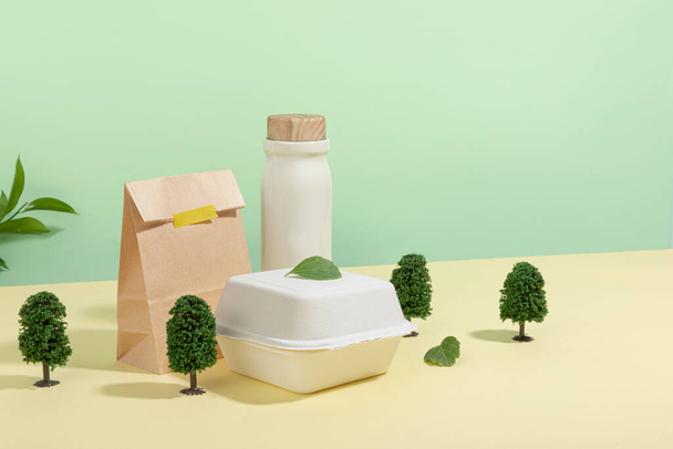 protect earth and environment concept, eco friendly packages and tumbler - Fotó, kép
