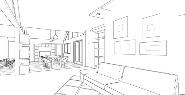 studio apartment interior 3d illustration - Vector, Image