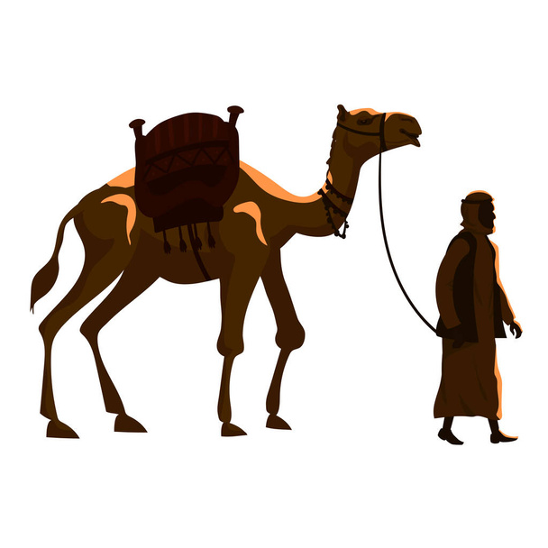Velbloud a arabský velbloudí muž. Vektorové ilustrace kreslený styl izolované - Vektor, obrázek