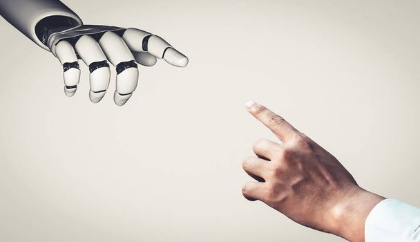 3D renderização inteligência artificial AI pesquisa de robô droide e desenvolvimento de ciborgue para o futuro das pessoas que vivem. Mineração de dados digitais e design de tecnologia de aprendizado de máquina para cérebro de computador. - Foto, Imagem