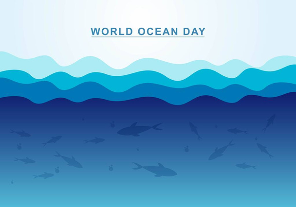 World ocean day blue wave background  - Vector, Image