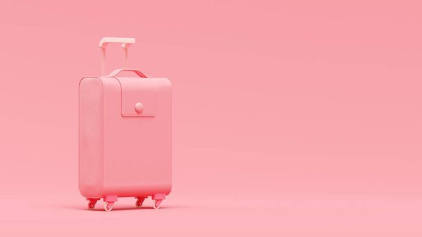 Minimal concept. Pink leather suitcase on pink background. 3D Render. - Foto, Imagen