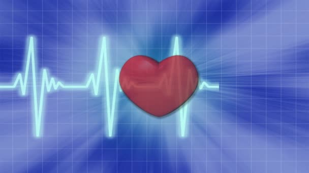Moziba. 3D illusztráció. Figyeljék szívvel és EKG-val. Gyógyszer, egészség, elektrokardiogram szívkontrollra. - Felvétel, videó