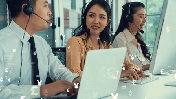 Customer support call center provide data in conceptual vision . Business and communication technology concept . - Photo, Image