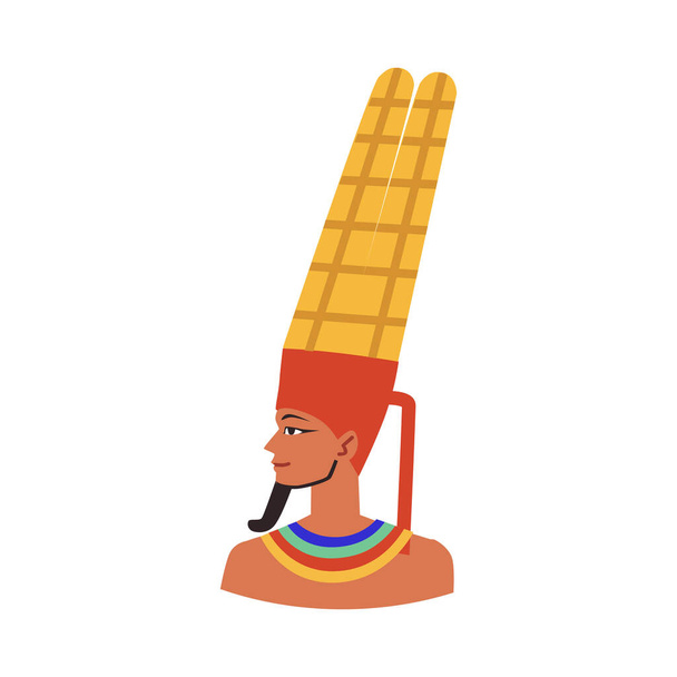 Ancient Egyptian pharaoh in golden high headdress or crown Egypt, flat cartoon vector illustration isolated on white background. Egyptian pharaoh portrait. - Vektor, obrázek