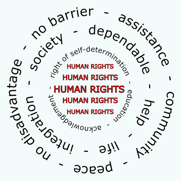 Ανθρώπινα δικαιώματα Wordcloud σε λευκό φόντο - εικονογράφηση - Φωτογραφία, εικόνα