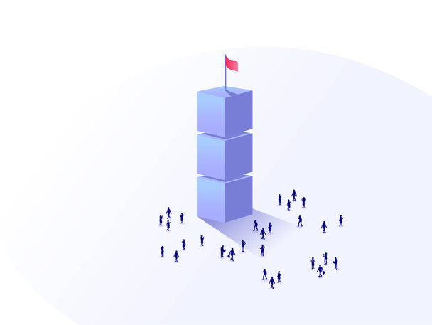 Workforce gathering around stacked boxes. Concept of achievement and project milestone. Vector illustration for success and reaching a common organizational goal  - Vector, Image