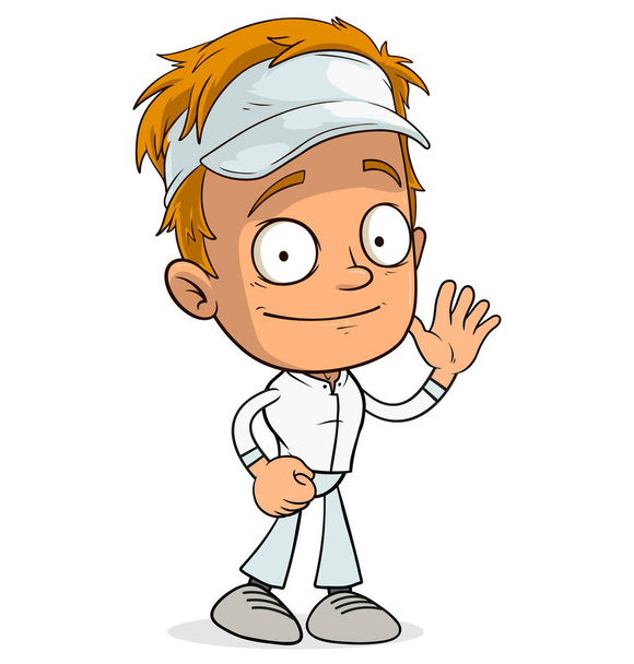 Dibujos animados rubia divertido chico personaje en gorra blanca. Vector de capas para animaciones. Aislado sobre fondo blanco. Icono del vector. - Vector, Imagen